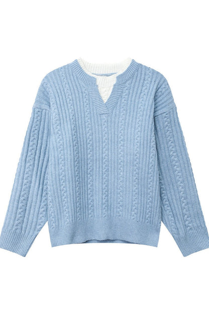 Layered Look Cable Knit Sweater