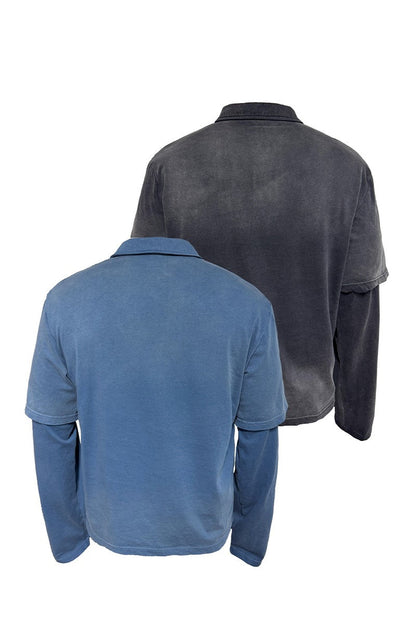 Faded Layered Look Polo Shirt