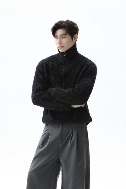 Half Zip Stand Collar Knit Sweater