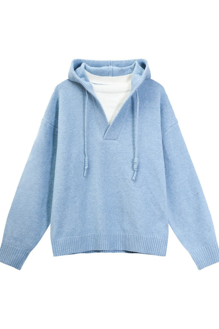Heavyweight Layered Look Hooded Knit Sweater — Turntide — view 6