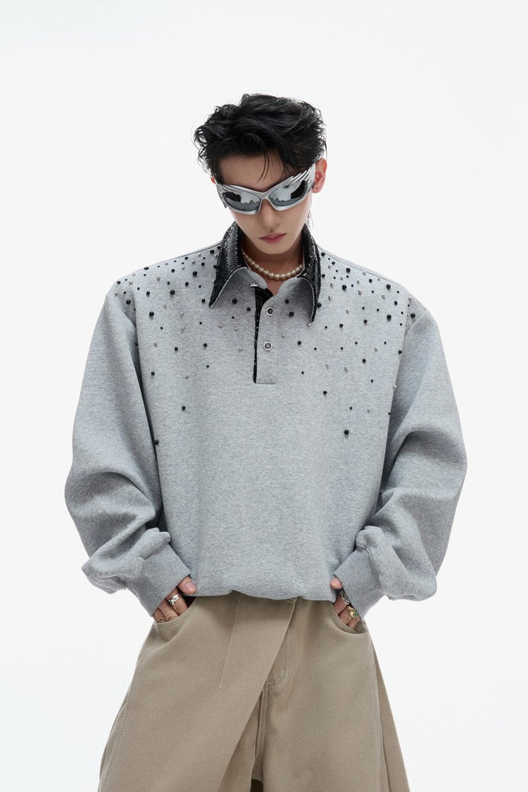 Pearl Sequin Colorblock Polo Sweatshirt — Argue Culture — view 4