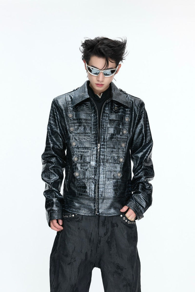 Crocodile Embossed Leather Jacket — Argue Culture — view 5