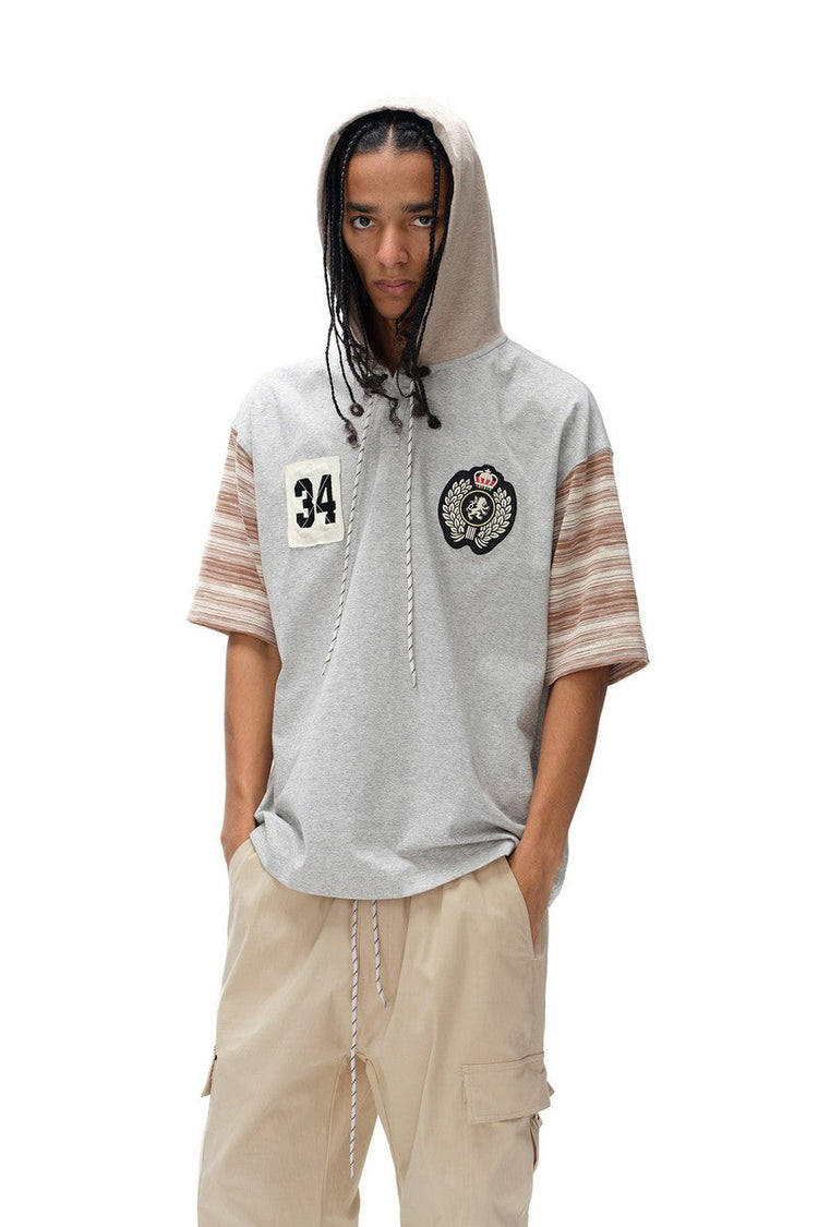 Hooded Striped Sports Tee — Blind/No Plan