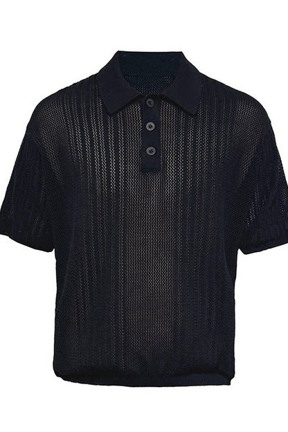 Open Knit Polo Tee