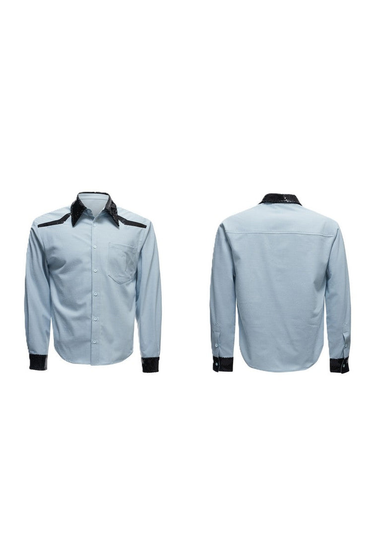 Colorblock Sequin Draped Shoulder Shirt — Argue Culture — view 7