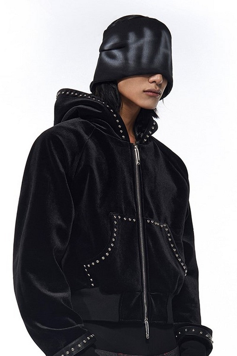 Velvet Beaded Hooded Hoodie