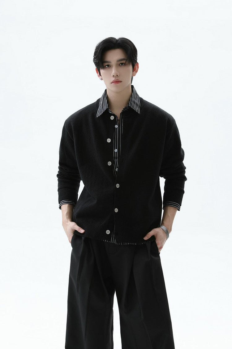 Striped Layered Look Knit Cardigan