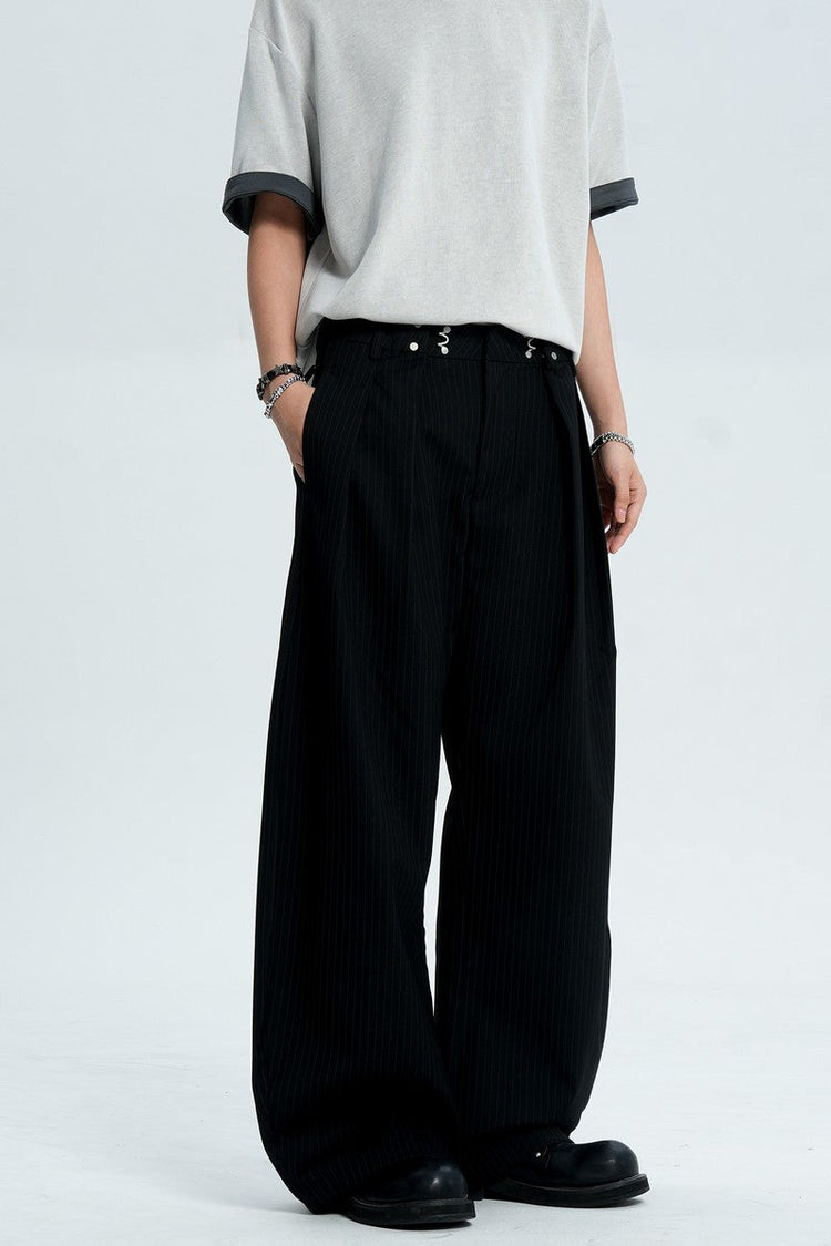 Striped Pleated Dress Pants — Trenqor Basics — view 5