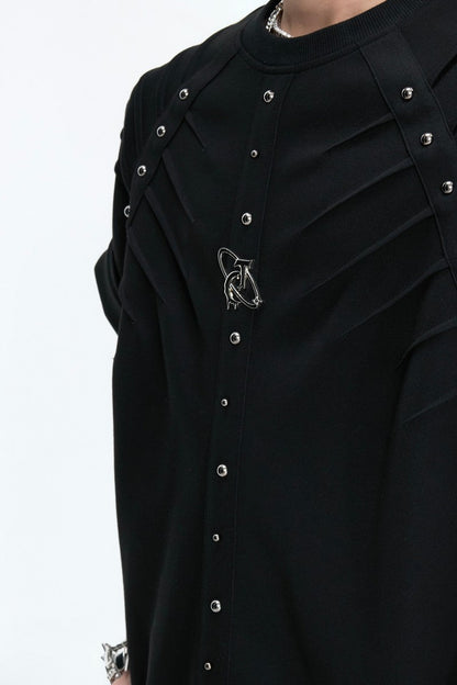 Spine Pleated Studded T-Shirt