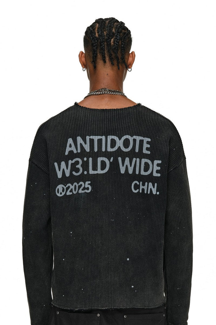 Distressed Paint V-Neck Sweater — Antidote — view 4
