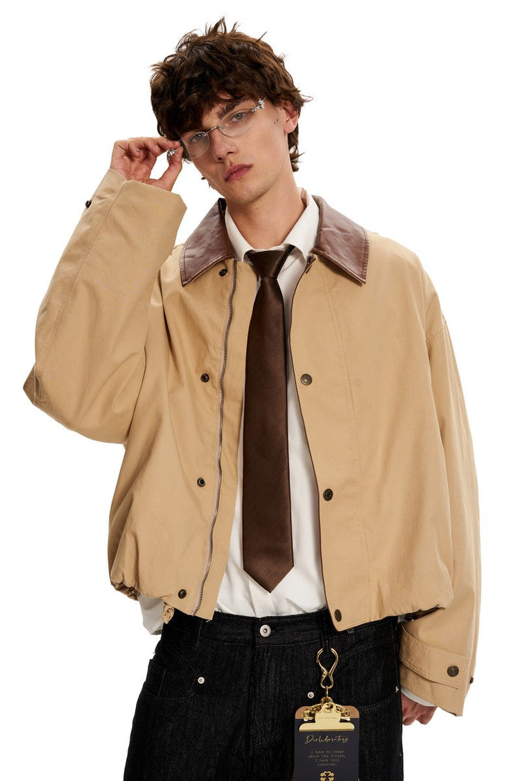 Patchwork Collar Work Jacket — Trenqor Basics — view 5