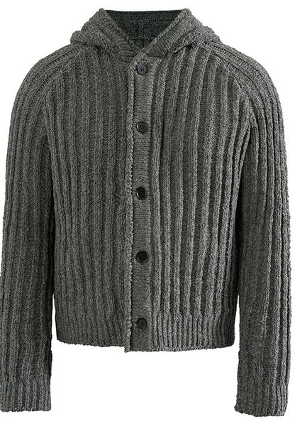 Ribbed Knit Hooded Sweater