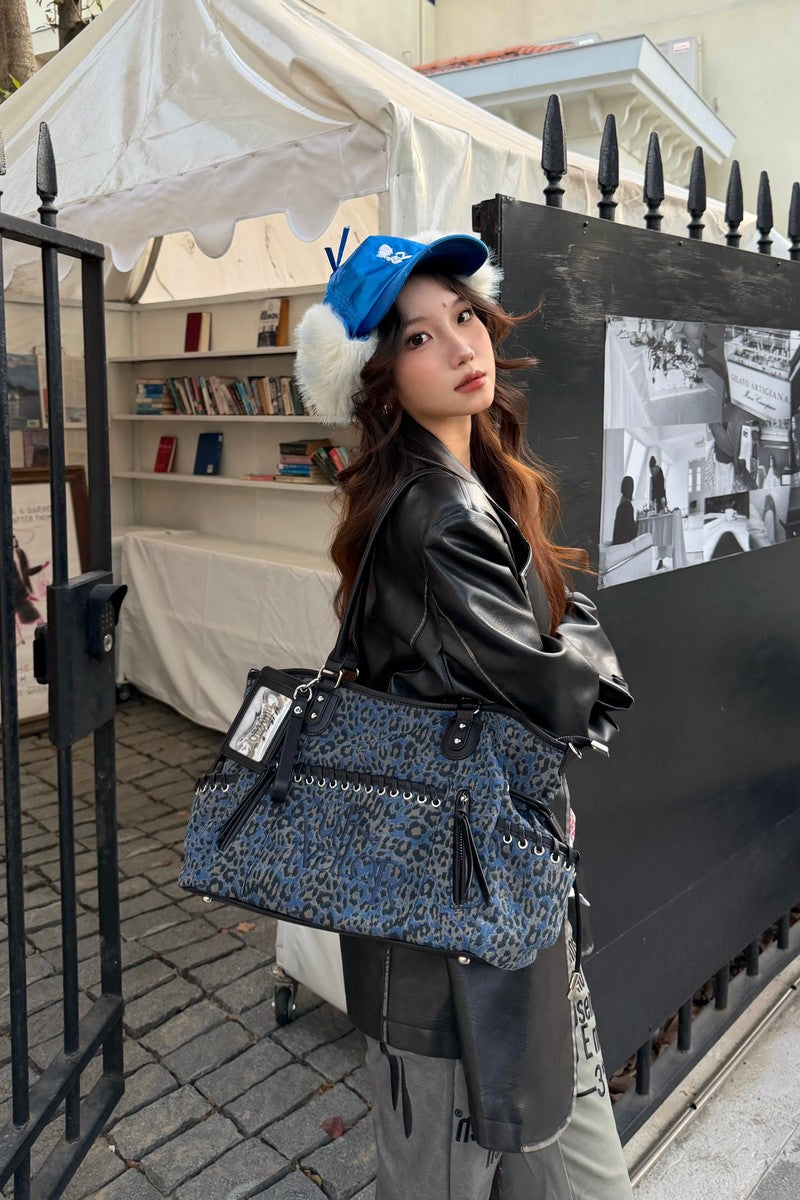 Leopard Denim Tote Bag