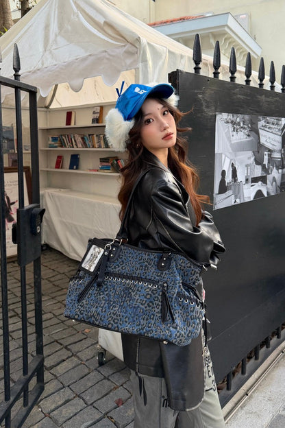 Leopard Denim Tote Bag