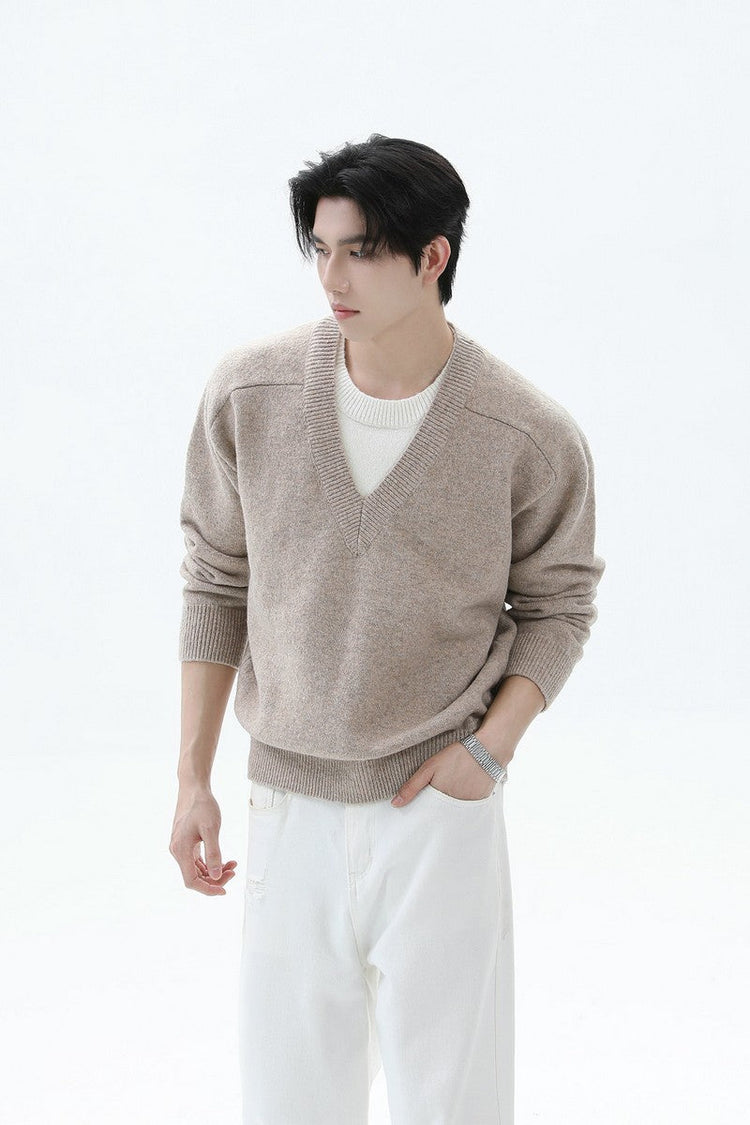 Layered Look V-Neck Wool Sweater — Turntide — view 4