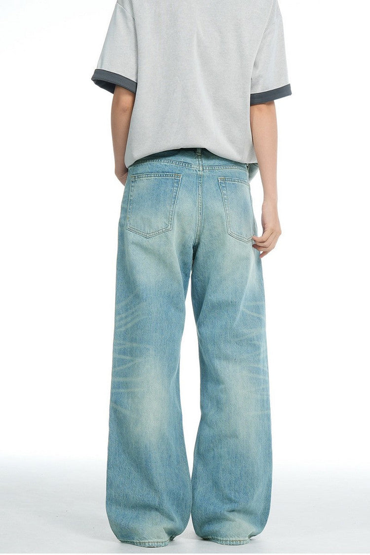 Washed Blue Straight Jeans — Trenqor Basics — view 4