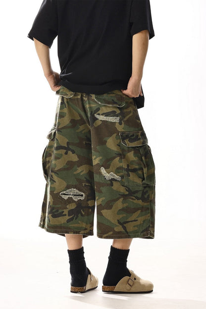 Distressed Camo Cargo Shorts