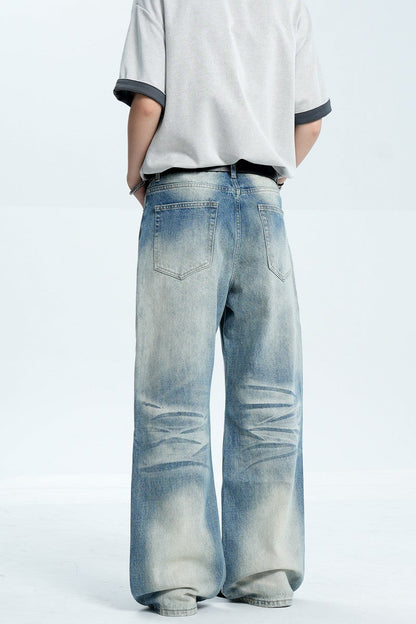 Whiskered Straight Blue Jeans