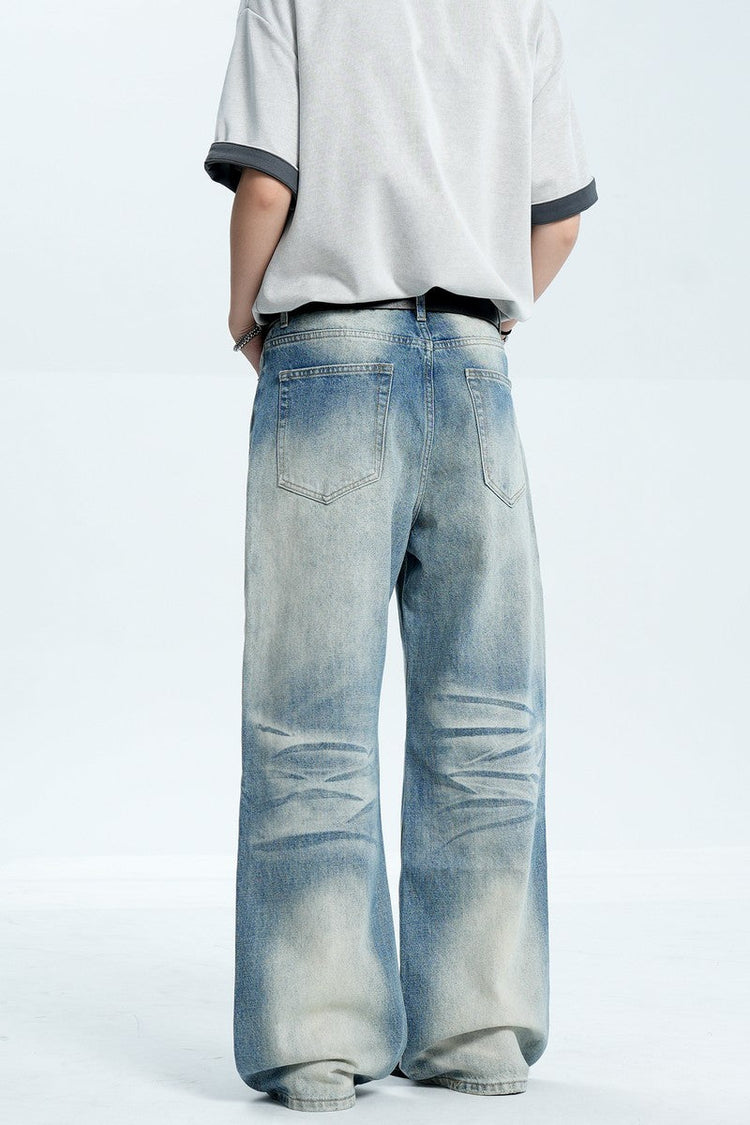 Whiskered Straight Blue Jeans — Trenqor Basics — view 5