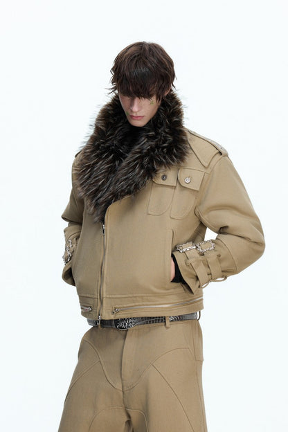 Washed Canvas Reversible Fur Jacket