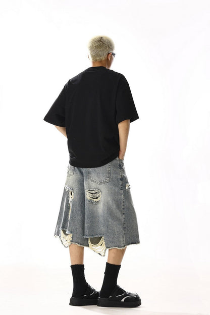 Vintage Washed Distressed Cropped Jeans