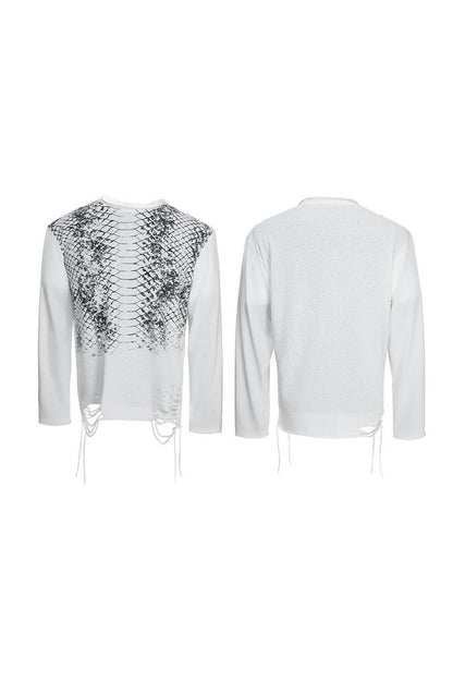 Gradient Snakeskin Fringe Tee