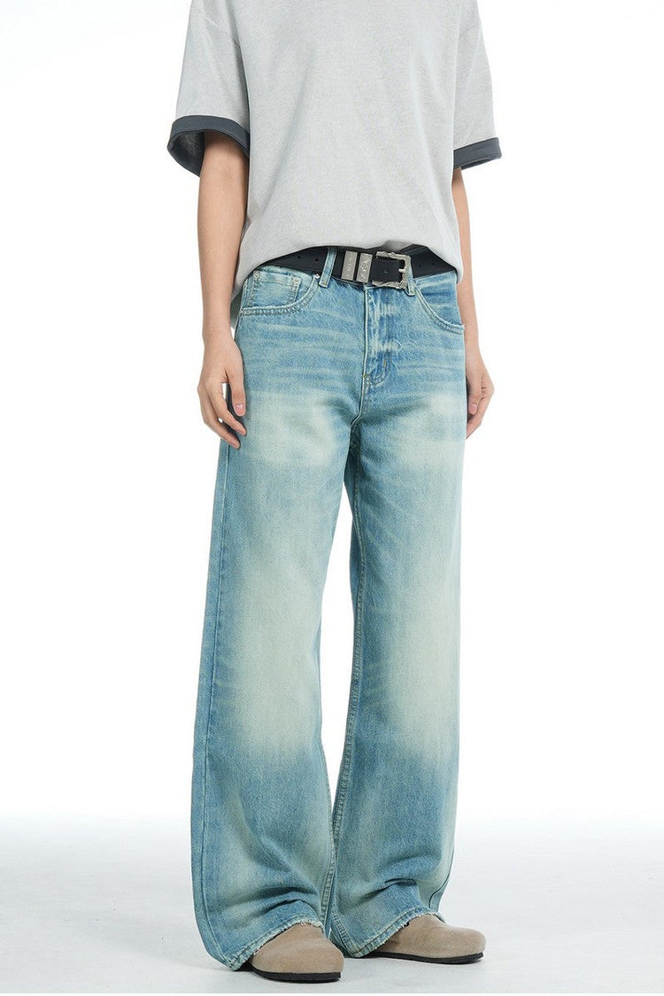 Washed Blue Straight Jeans — Trenqor Basics — view 5