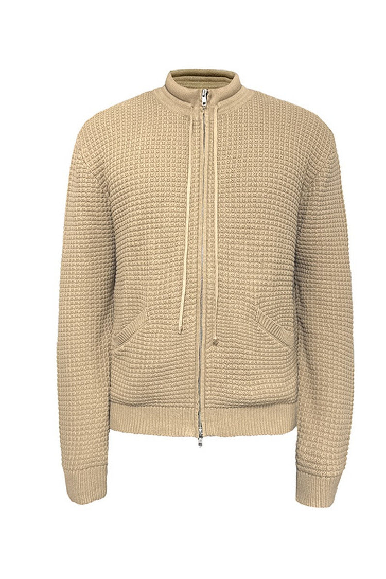 Waffle Knit Drawstring Cardigan