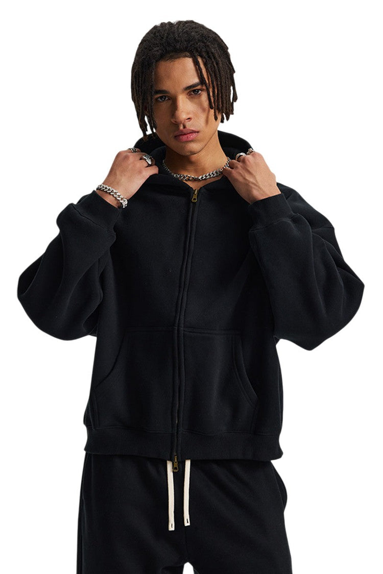 Fleece Boxy Double Zip Hoodie — Trenqor Basics