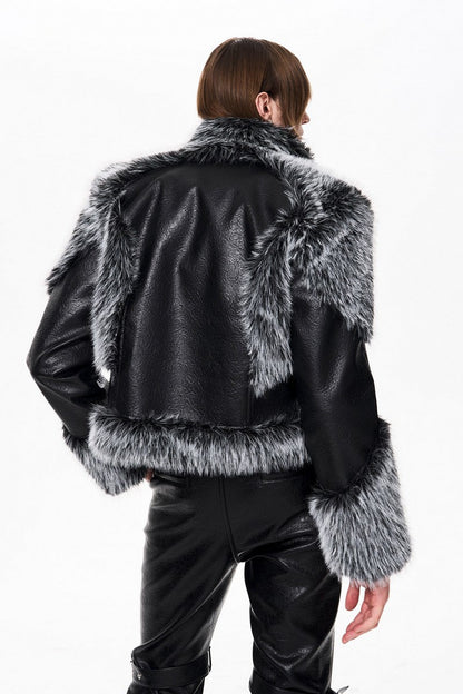 Fur Panel Padded Leather Jacket