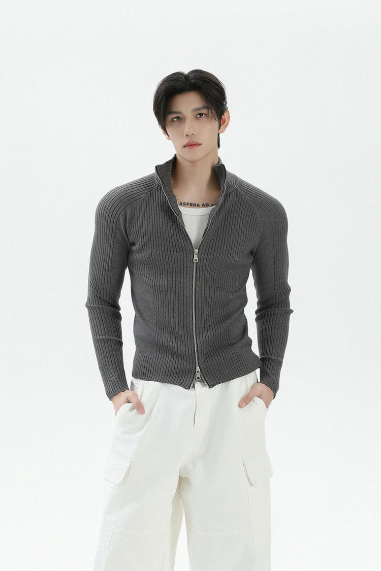 Fitted Ribbed Knit Zip Cardigan — Turntide