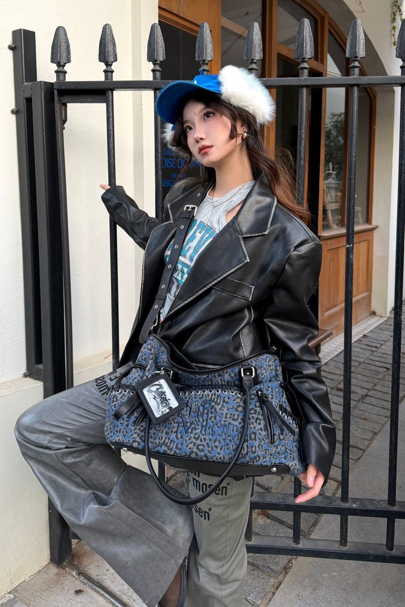 Leopard Denim Tote Bag