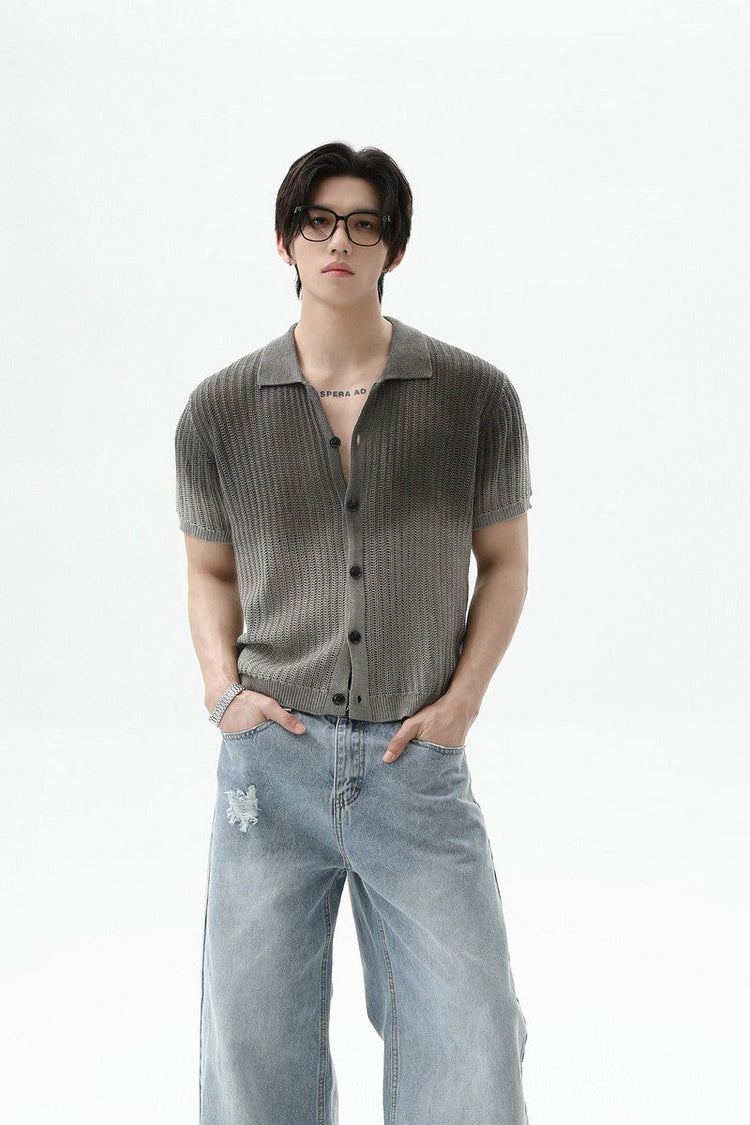 Ombre Wool Knit Polo Cardigan — Turntide