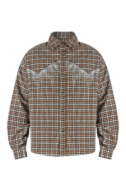 Rhinestone Plaid Shirt Jacket