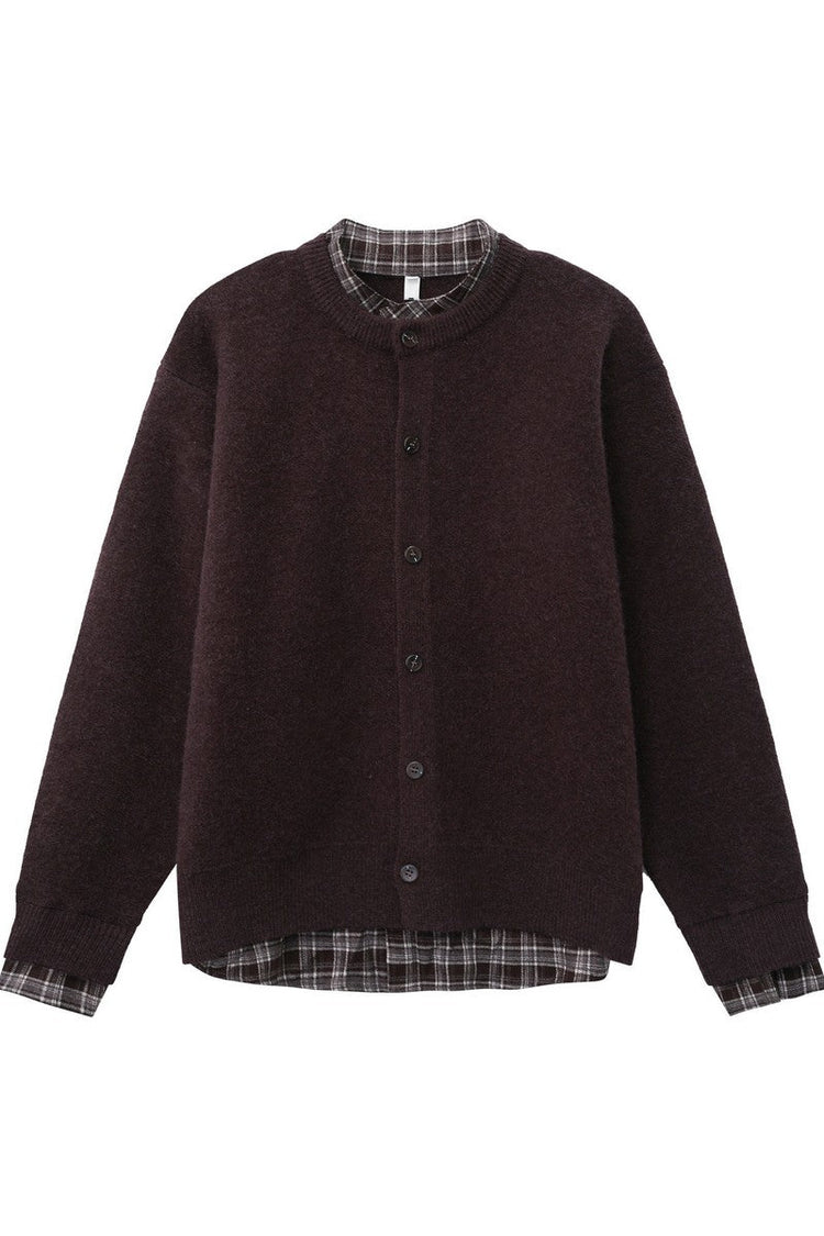 Layered Look Plaid Knit Cardigan — Turntide — view 5