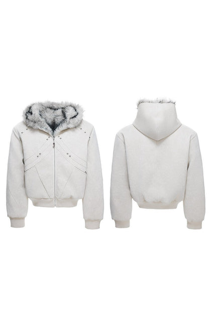 Thick Croc Pattern Fur Jacket