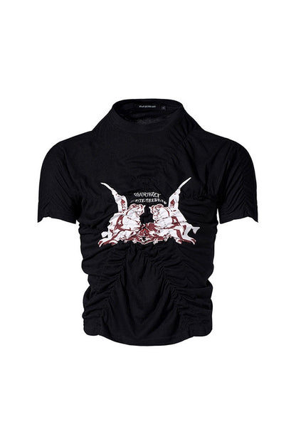 Ruched Graphic Fitted Tee