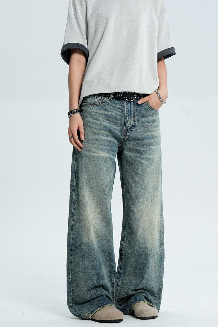 Whiskered Washed Loose Jeans — Trenqor Basics — view 3
