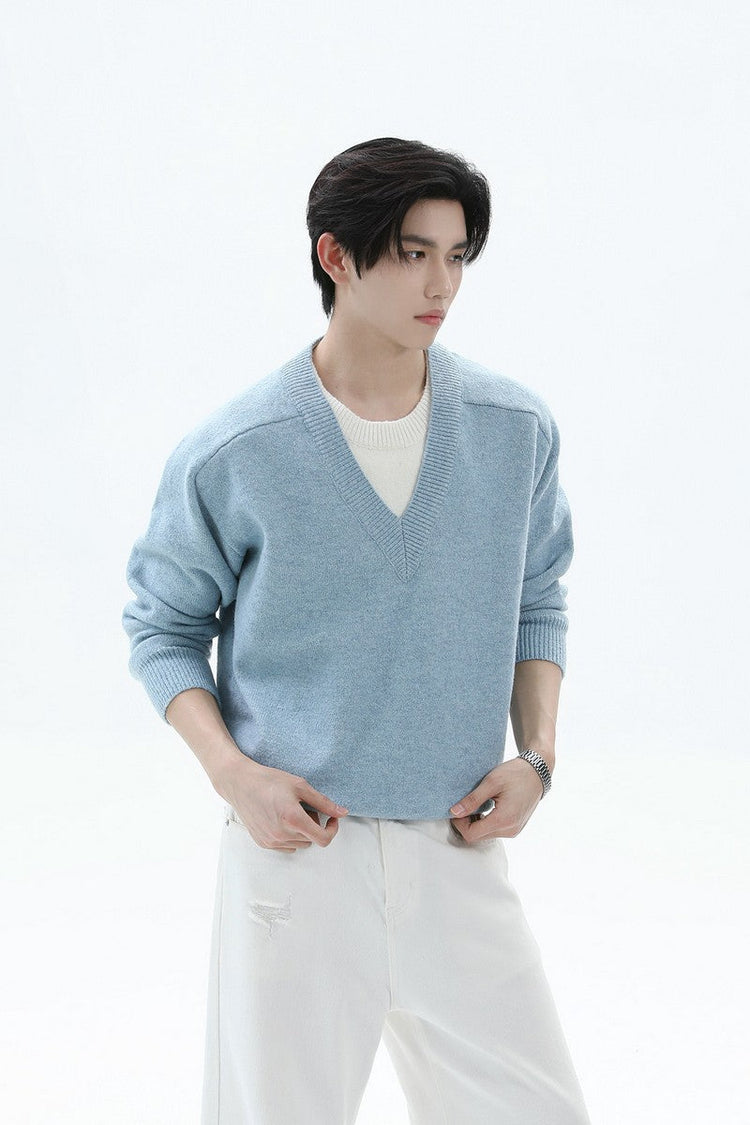 Layered Look V-Neck Wool Sweater — Turntide