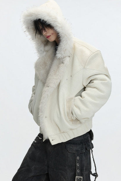 Faux Fur Pattern Puffer Jacket