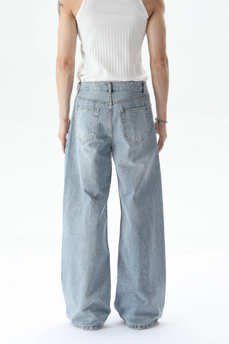Washed Distressed Straight Leg Jeans — Turntide — view 2