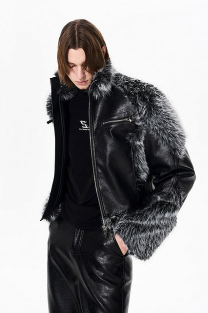 Fur Panel Padded Leather Jacket