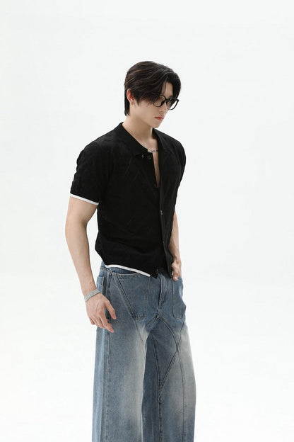 Diamond Knit Fitted Short Sleeve Cardigan