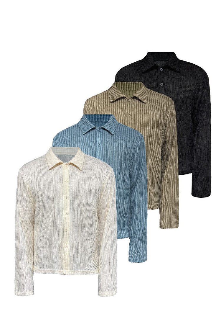 Woven Textured Long Sleeve Shirt — JCAESAR