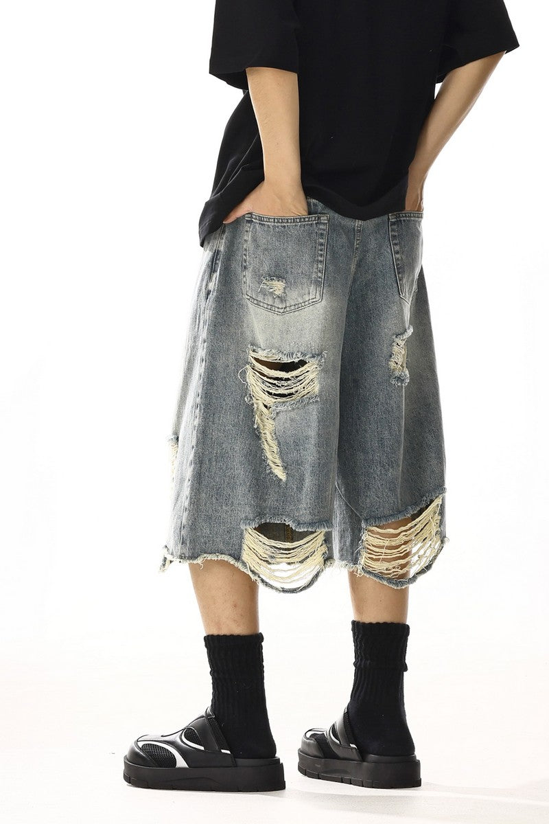 Vintage Washed Distressed Cropped Jeans