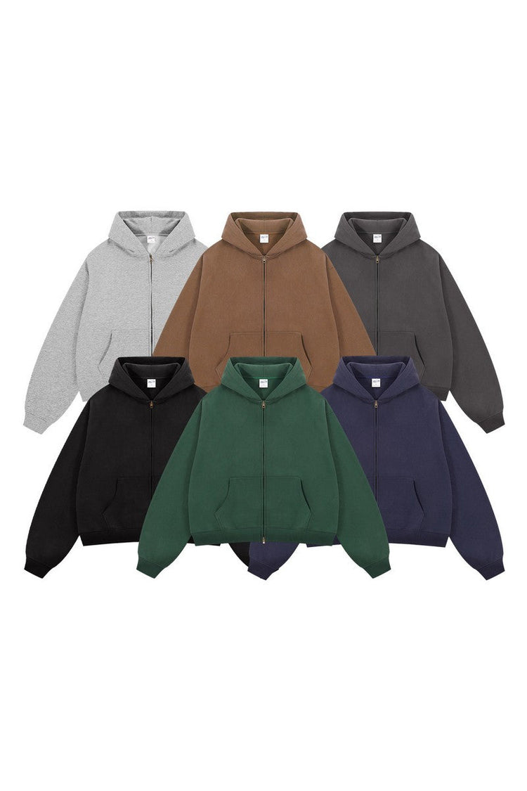 Fleece Boxy Double Zip Hoodie — Trenqor Basics — view 2