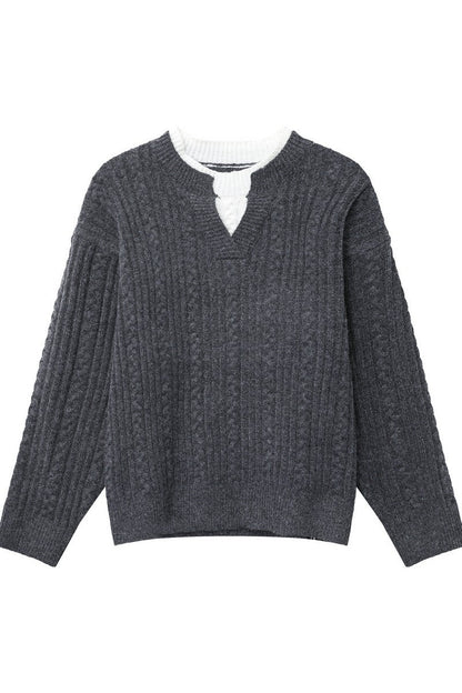 Layered Look Cable Knit Sweater