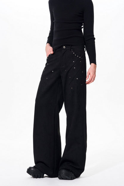 Suede Studded Straight Pants