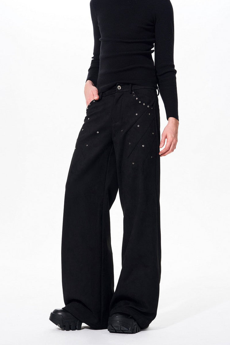 Suede Studded Straight Pants — STARTEXCEEDEND