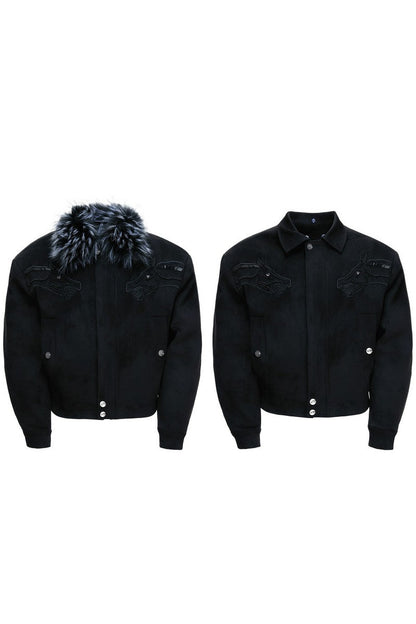 Suede Fur Collar Embellished Jacket